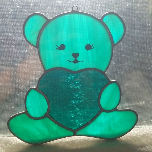 Stained glass Teddy w heart - Picture 3 of 4